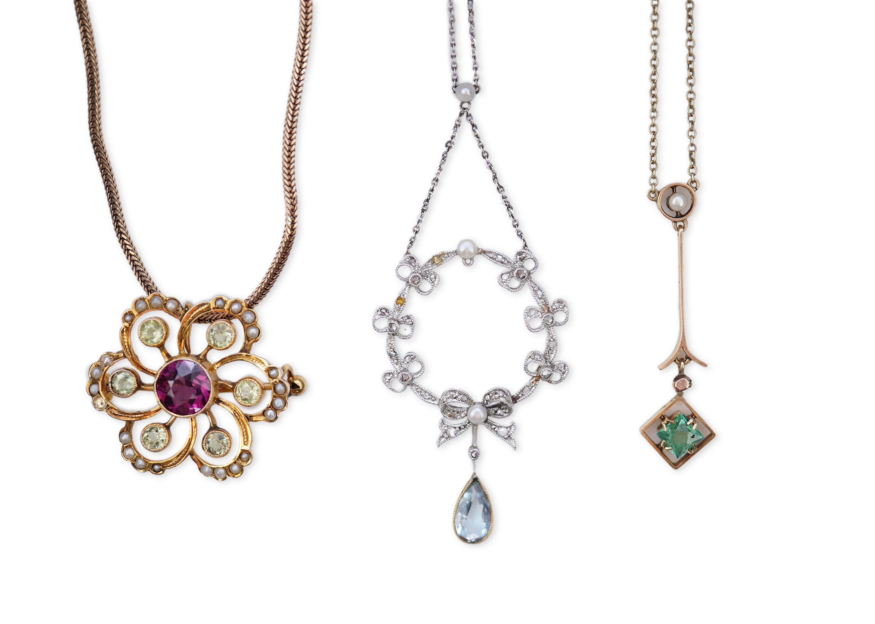 Three Edwardian gem-set pendants, early 20th century